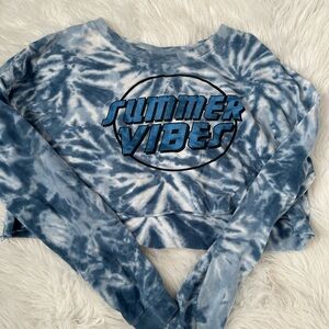 Women’s Blue Tie-Dye 'Summer Vibes' Long Sleeve Crop Top Size Small